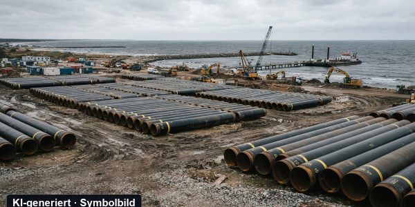 Symbolbild Nord Stream 2: Gaspipeline-Baustelle an der Ostseeküste (KI-generiert)